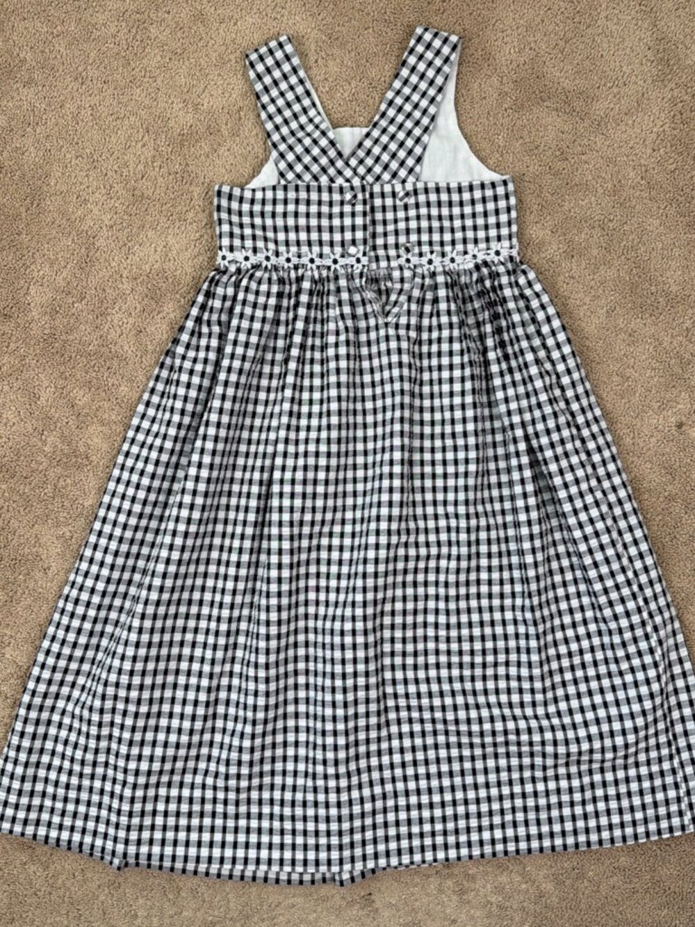 Vintage Kellys Kids Dress Girls 8 Black White Gingham Daisy Cottagecore Wedding - Picture 6 of 12